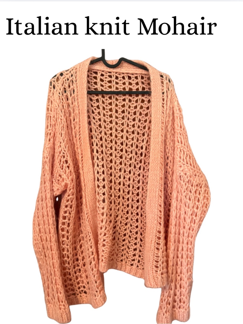 Italian Knit Mohair Open-Weave Cardigan - Peach